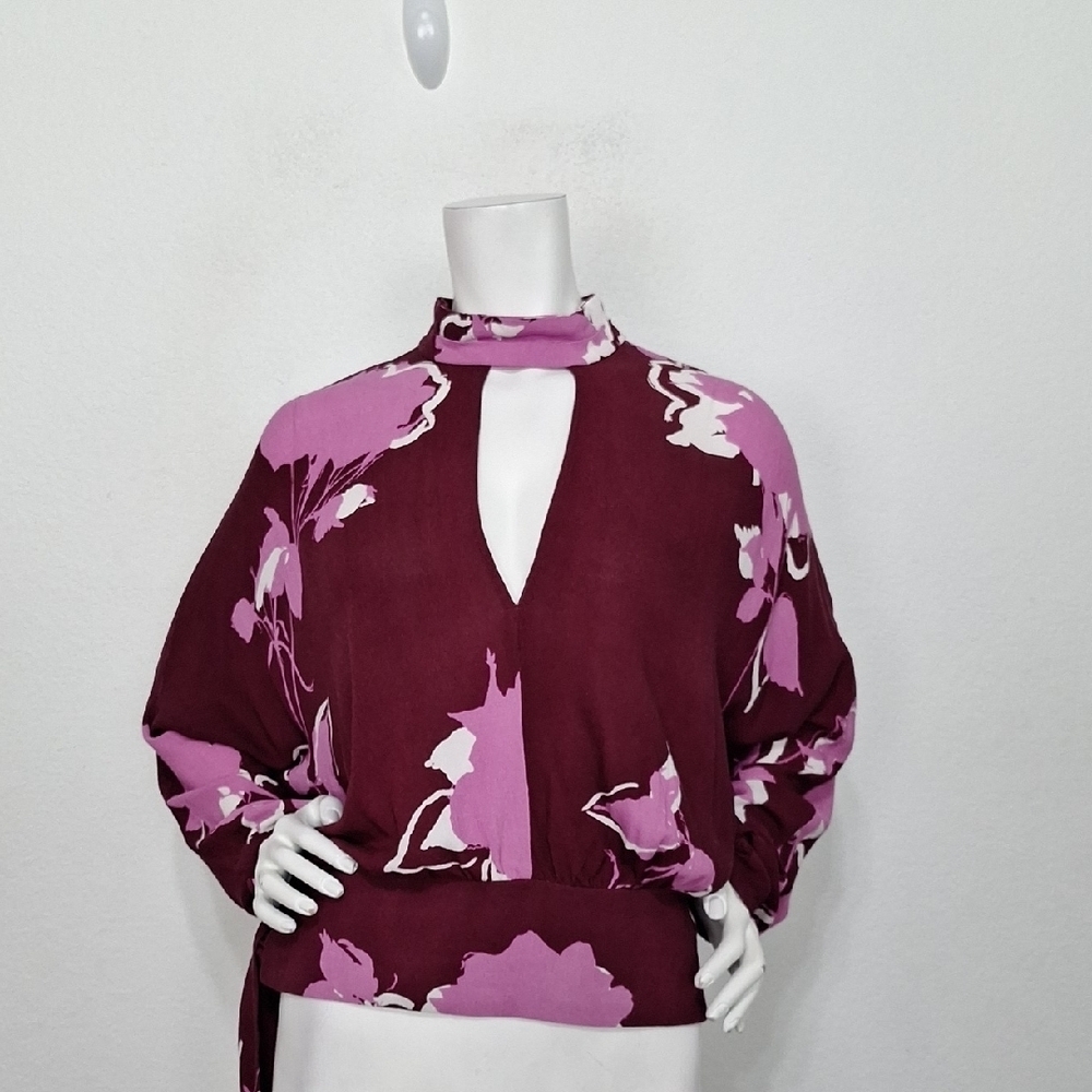 Free People Plum Combo Floral Boho Romantic Say You Love Me Blouse Size M - Picture 2 of 14